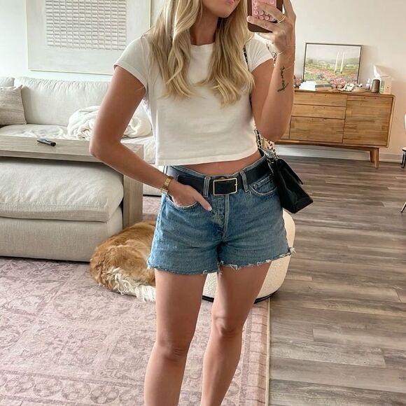 REFORMATION Dixie High Rise Button Fly Denim Shorts Size 23 - Picture 1 of 7